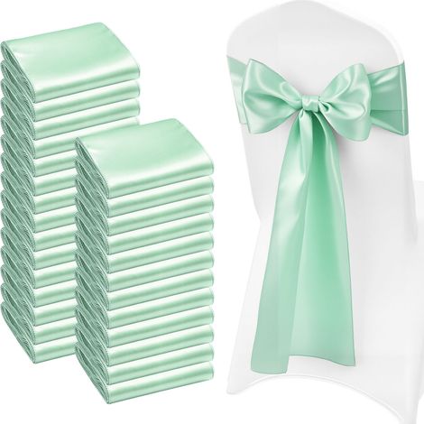 Mophorn Satin Chair Sashes Bows, 100PCS Chair Ribbon Ties, 7 x 108 inch, Light Green Decoration for Weddings, Baby Showers, Parties, Events, and Banquet Chair Covers (1/5)