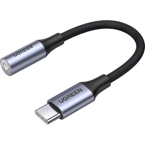 Adaptador para auriculares con conector mini jack de 3,5 mm (hembra) y USB-C (macho), 10 cm, color gris. (1/5)