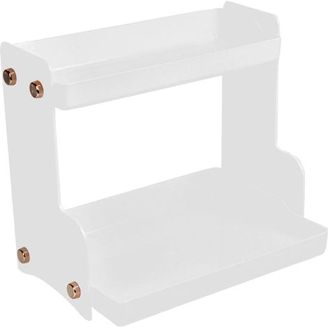 Étagère de rangement cosmétique à deux niveaux, robuste et élégante pour bureau, salon ou chambre, en design transparent. (1/5)