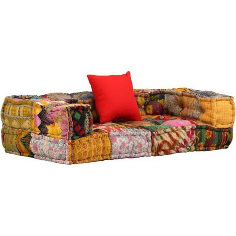 Futon double modulaire en tissu patchwork (1/5)