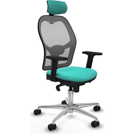 Jorquera sincro malla gris similpiel turquesa brazos 2D base aluminio cabecero 2D ruedas 65mm nailon (1/5)