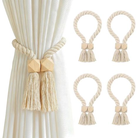 4 Paquets d'embrasses de Rideaux magnétiques, Embrasses de Rideaux en Corde de Coton, Accroche-Rideaux Style Bohème pour la Décoration Intérieure et Extérieure (1/5)
