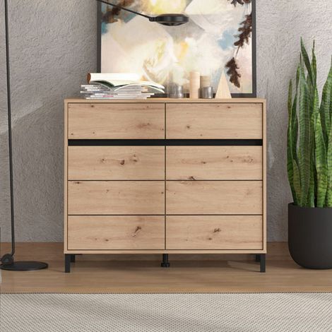 Aparador Giarree, Mueble con 2 Cajones, 2 Estantes, Puerta Abatible, Corredera, 106x40x90h cm Roble Marrón Nudos (1/5)