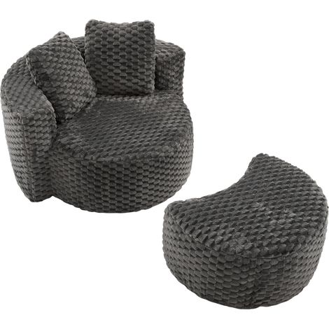 Poltrona imbottita singola con poggiapiedi grigio scuro, 130 x 115 x 84 cm, senza montaggio (1/5)