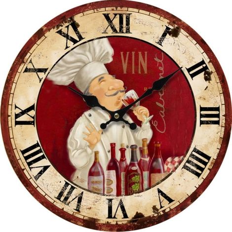 Retro-Wanduhr für Wohnzimmer, Küche/Konditorei, schlichtes Cartoon-Design, klassischer Stil, B-7, 34 x 2 x 34 cm (1/4)