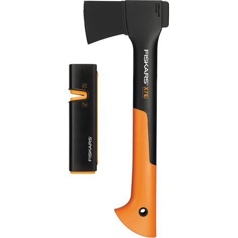 Fiskars Set Ascia, Ascia Universale con Fodero per la Lama e il Trasporto, 35.5 cm, Rivestimento Antiaderente, X7-XS, 640 g Affilalama per Asce e Coltelli con Mola in Ceramica, Xsharp, 1020183 (1/4)