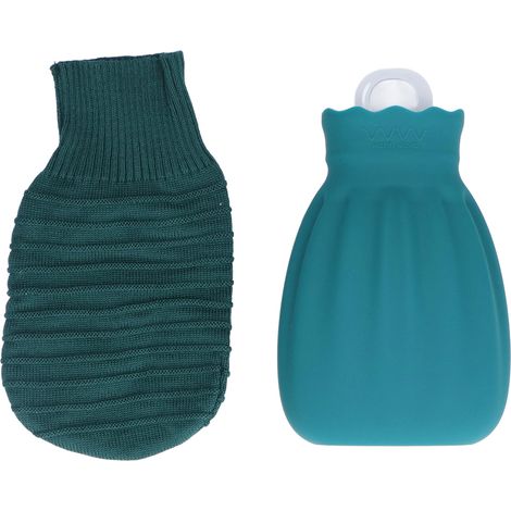 Bouillotte Eau Chaude Silicone Anti-Explosion avec Couverture Tricotée 550ml Vert