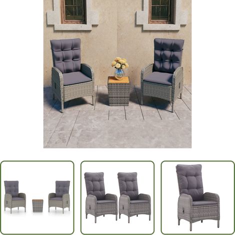 Terrassenmöbel - 3-tlg. Bistro-Set Poly Rattan und Akazienholz Grau (1/5)
