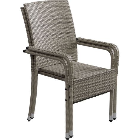 Sedie da giardino in polyrattan Yoro set di 2 grigio - screziato set di 2 sedie impilabili con struttura in acciaio (1/2)