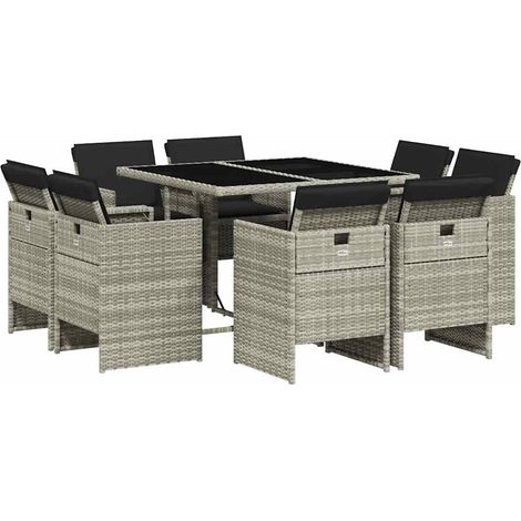 Maison Exclusive - 9-tlg. Garten-Essgruppe mit Kissen Hellgrau Po