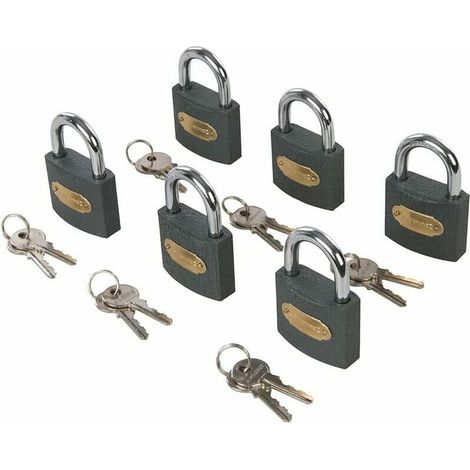 (6 Stück) Set mit 6 eisernen Vorhängeschlössern und identischen Schlüsseln – 50 mm