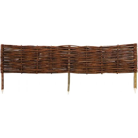 Bordure en osier tressé et piquets noisetier à planter L 1 m x H 20 cm
