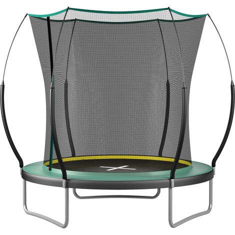 Trampoline de jardin 183x183x230 cm en acier vert avec filet de sécurité, pour jardin – MEUBLIV (1/5)