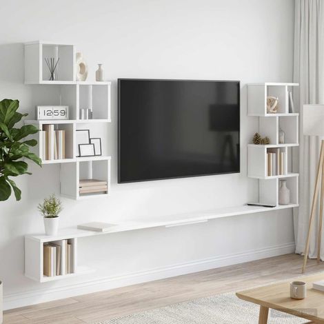 Étagère murale TV blanche en bois d’ingénierie 160 x 15 x 94 cm - PANGIVO (1/5)