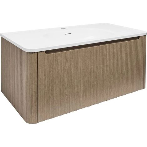 Naturel Austen 99x47,5x45 cm armoire de salle de bain 1 tiroir avec lavabo en marbre coulé, pin mat (AUSTEN100LP) (1/5)