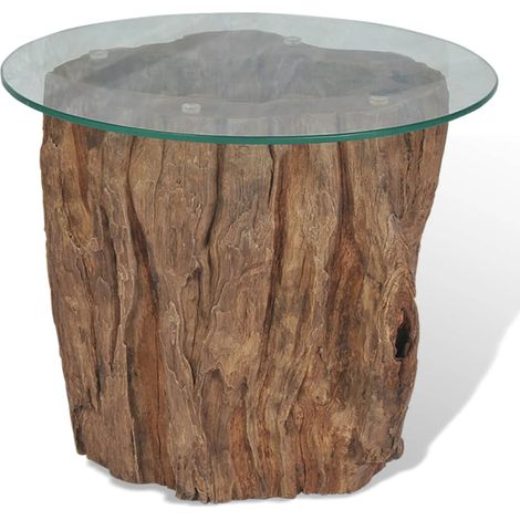 Table Basse Bout de canapé Table d’Appoint Salon Teck Verre 50 x 40 cm BV58251 (1/5)