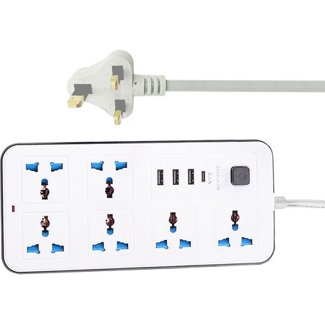 Multiprise avec 6 Prises AC, 3 Ports USB et 1 Port USB-C, 1.8m Cordon d'Extension, Noir (1/5)