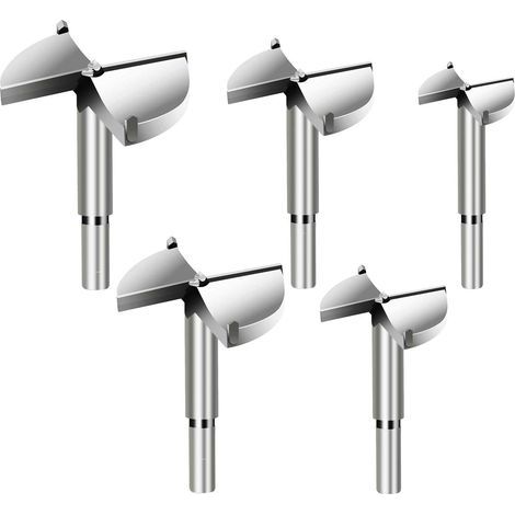 5pcs Meche a Bois Forstner, Diametre 35/40/45/50/60mm, Foret Fraise Carbure Pour Faconner Trou Travail du Bois, L'installation de Portes Sphériques Bois, Tiroirs, Plastique, Contreplaqué (1/5)