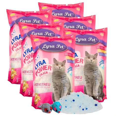 6 x 5 litres Lyra Pet® Lyra Power Silica Silicate Litière pour chats + 2 souris