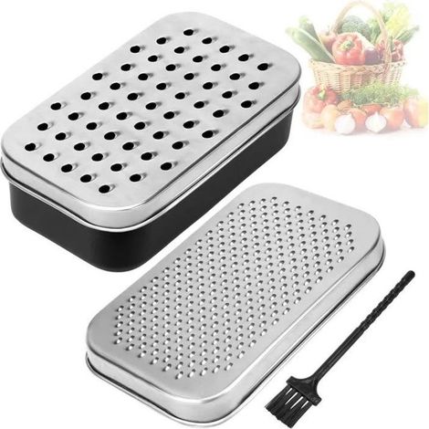 HOXILEELEORâpe Manuale in acciaio Inox a Doppia faccia 2-in-1 Scatola di Immagazzinaggio E del Pennello, Grattugia Formaggio E Verdure, Nero/Argento (1/5)