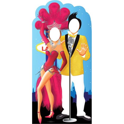 Figurine en carton passe tête Couple chanteur danseuse las Vegas Casino H195 cm