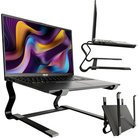 Soporte para portátil Alogy para MacBook y tablet de 18", plegable y ajustable, de aluminio, 25 x 26 cm, color negro. (1/5)