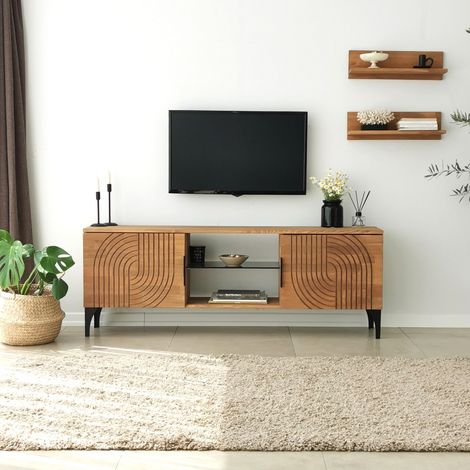 Mueble para TV Neviano, un estante, 4 compartimentos, 2 puertas, 150x30x40h cm Roble Marrón (1/5)