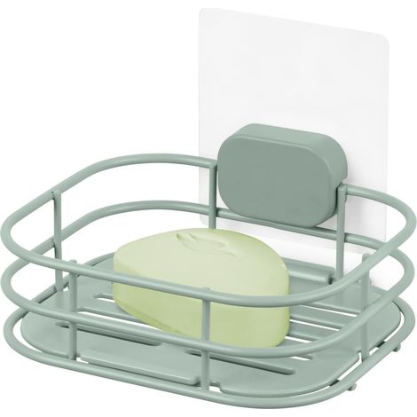 Porte-Savon Mural adhésif sans perçage repositionnable pour Cuisine et Salle de Bain, 14 x 12.5 x H.10 cm, Coloris Vert (1/5)