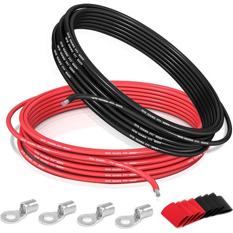 UL1015 10AWG 5,3mm² Câble PVC Noir/Rouge, 2 x 3m Câble UL1015 en cuivre étamé, 600V/105°C, pour véhicules, solaire, appareils et projets électriques (1/5)