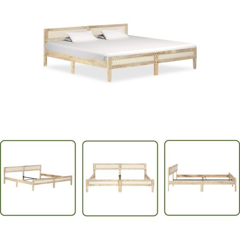 The Living Store Cadre de lit sans matelas bois de manguier massif 200 cm - Cadre De Lit - Lit Double - Bois Massif - Manguier - Tête De Lit Rembourrée (1/5)