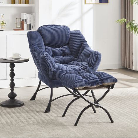 Moderner Sessel mit Hocker, Armlehnen und Seitentasche, Marineblau HAVRYA (1/5)