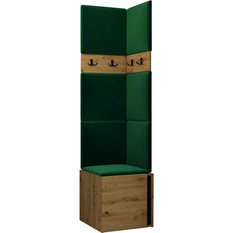 Meuble d'entrée Pinis XXI, Chêne Artisan + Noir, 186x42x46cm, Tissu, Stratifié, À poser, Murale
