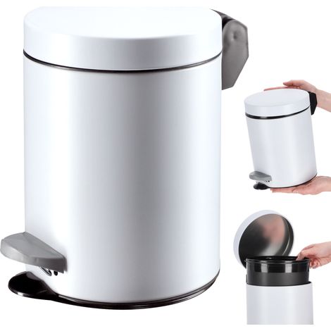 KADAX Tretmülleimer, Mülleimer mit Stahl Kosmetikeimer, 5L, Weiß (1/5)