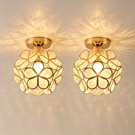 NORCKS Plafonnier En Verre, Style Moderne, Abat-Jour À Motifs Floraux Colorés, Diamètre 20 cm, Ampoule E27, Or, 2PCS (1/5)