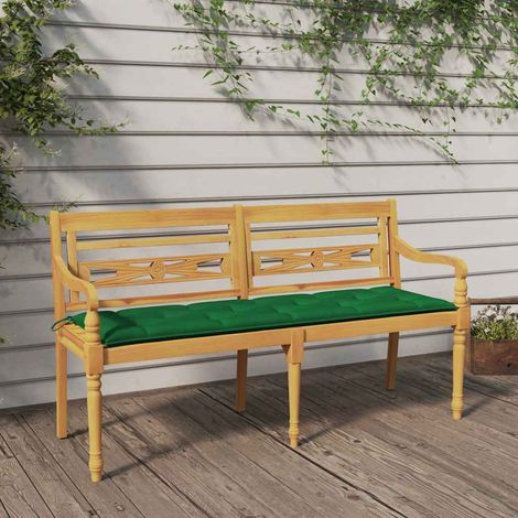 Banc de Jardin Batavia en Bois de Teck Massif avec Coussin Vert Extérieur 150 cm - PANGIVO (1/5)