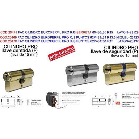 Europerfil Pro RJ3 Serreta Cylindre 6030x30 R15 Laiton 23129