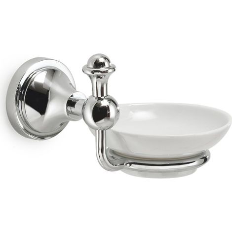 PORTA SAPONE DA PARETE IN ACCIAIO INOX E CERAMICA MODELLO NEVIS - DIM.  CM (LXPXH): 14,5X12,2X10,1  - CROMATO  - GDY