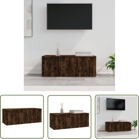 The Living Store Meuble TV Chêne fumé 80x34x30 cm Bois d'ingénierie - Meuble Tv - Meuble Salon - Support Tv - Unité Tv - Bois D'ingénierie (1/5)