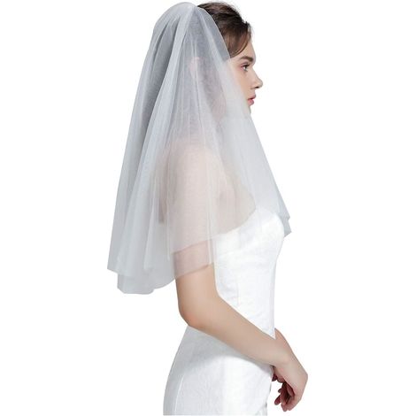 Val de mireasa Tovbmup, 2 straturi, tulle iluzie, longime deget, 70x90cm, alb/ivoriu, cu pieptene (1/2)