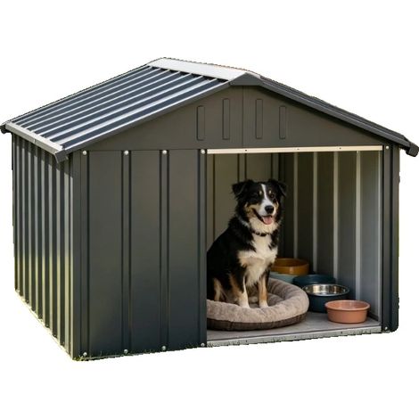 Caseta para perros, construcción resistente, amplio espacio para descansar, gris oscuro. (1/5)
