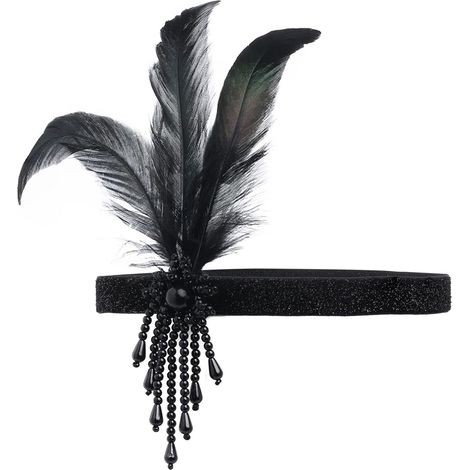 1 Pièce Bandeau Plume, Perle Strass, Élastique, Style Années 20, Soirée Mariage (1/5)