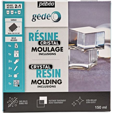 Kit Résine Cristal 150 ML - Résine Époxy Transparente Effet Pâte de Verre - Pour Inclusion, Coulage, Moulage, Vernis - Compatible Bois (1/5)