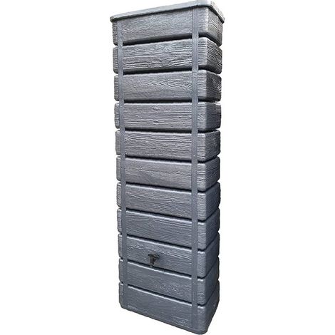 Récupérateur d'eau de pluie 300 litres – Cuve en polyéthylène – Hauteur 185 cm – Fixation murale – Imitation bois anthracite – Bellijardin (1/6)