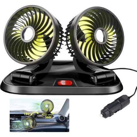 Autolüfter 12V mit Doppelkopf 360° drehbar Armaturenbrettlüfter Zigarettenanzünder (1/5)