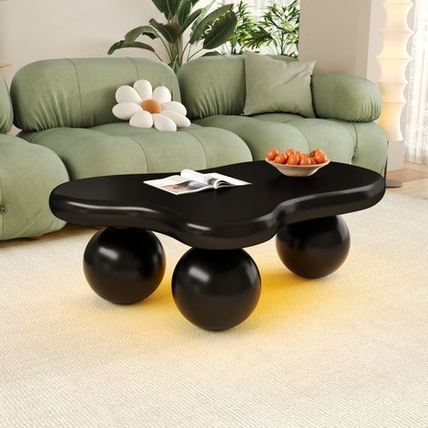 Wohnzimmertisch Couchtisch LED 95 cm MDF Schwarz OKMYHOME (1/5)