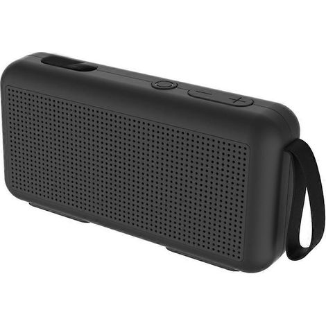 Tragbarer Bluetooth 5.0-Lautsprecher, kabellose Stereo-Musikbox, kompakter schwarzer Kunststoffplayer.