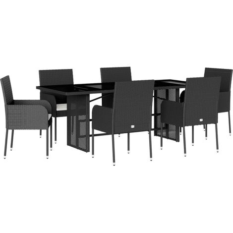 Maison Exclusive - 7-tlg. Garten-Essgruppe mit Kissen Schwarz Pol