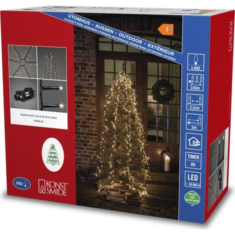 Guirlande lumineuse micro-LED compactes voile pour sapin avec anneau, 6 cordons de 110 diodes, minuterie 8H, 660 diodes blanc chaud, Transformateur extérieur 30V, Câble noir - 6650-100 (1/5)