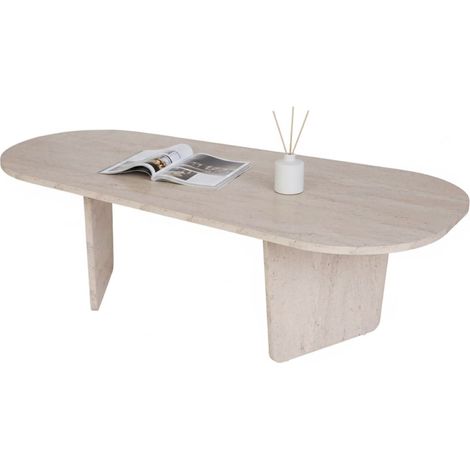 Tavolino da Salotto Dozza, Forma Ovale, Materiale Piano in Legno Nobilitato, Colore Ripiano Bianco, 130x65x40h cm Bianco Marmo