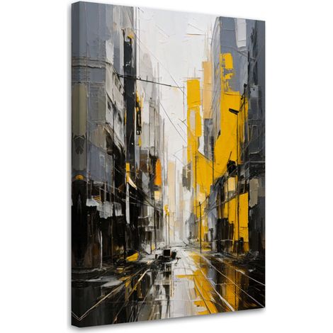 Quadro su tela, Città  strada acquerello giallo grigio - 40x60 (1/3)